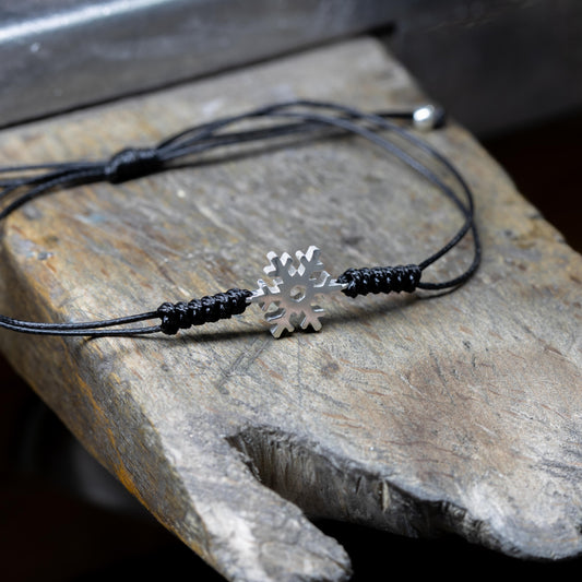 Snowflake Bracelet with Black Cotton Cord