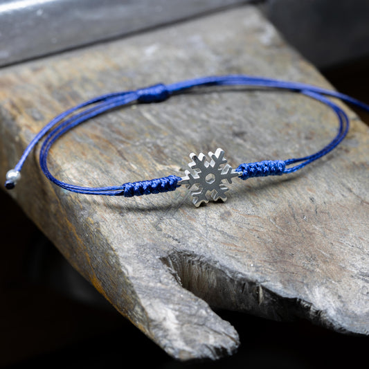 Snowflake Bracelet with Blue Cotton Cord