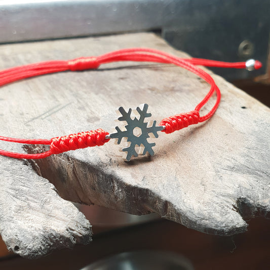 Snowflake Bracelet with Red Cotton Cord
